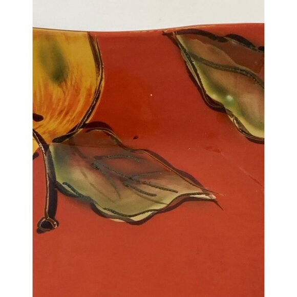 Red Plate Apple and Pear Texture Outline Design Serving Pottery 11 in X 11 in - Picture 4 of 11